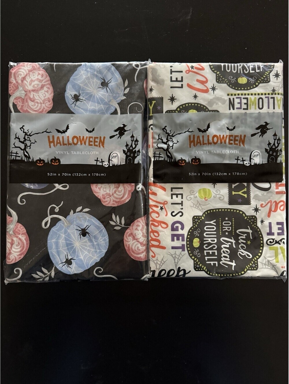 Halloween Vinyl Tablecloth (2) Pack Pumpkins Spooky Holiday 52 In X 70 In